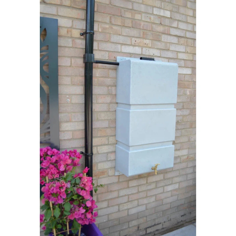 100 Litre Wall Mounted Water Butt with Tap & Diverter - White Marble