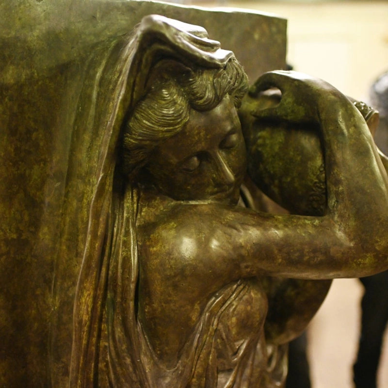 Canonbury Antiques Pair XL Bronze Fountains - Italian Maiden Statues Garden Plaques
