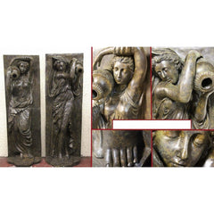 Canonbury Antiques Pair XL Bronze Fountains - Italian Maiden Statues Garden Plaques