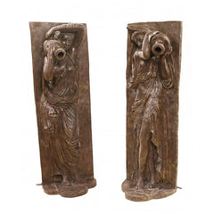 Canonbury Antiques Pair XL Bronze Fountains - Italian Maiden Statues Garden Plaques