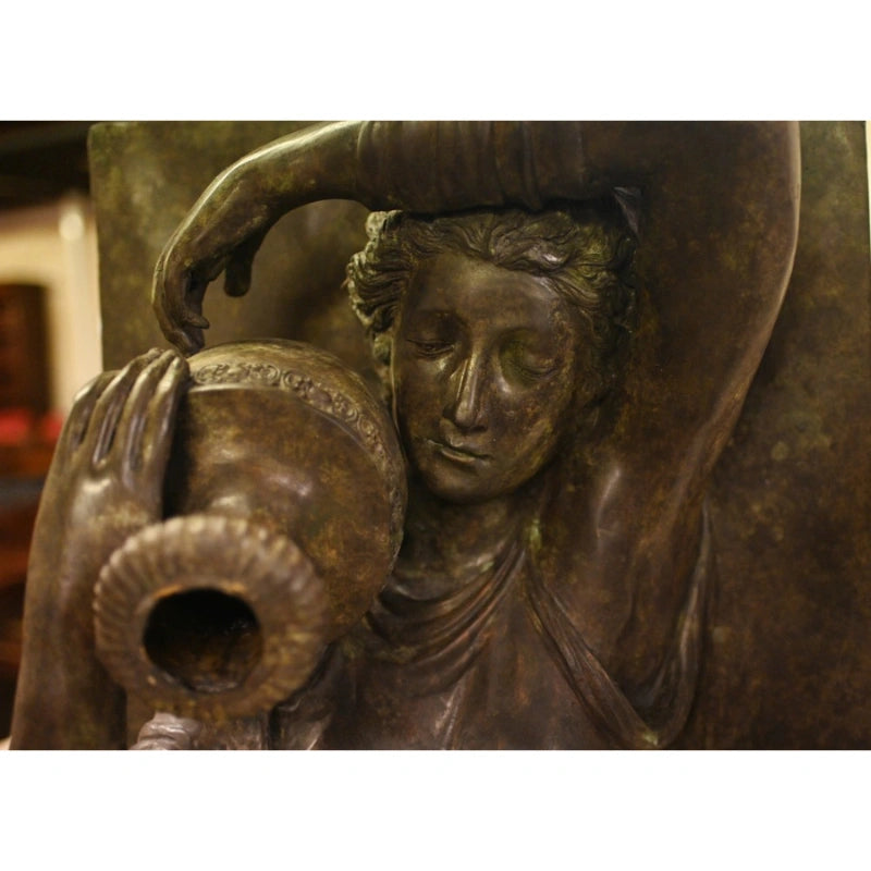 Canonbury Antiques Pair XL Bronze Fountains - Italian Maiden Statues Garden Plaques