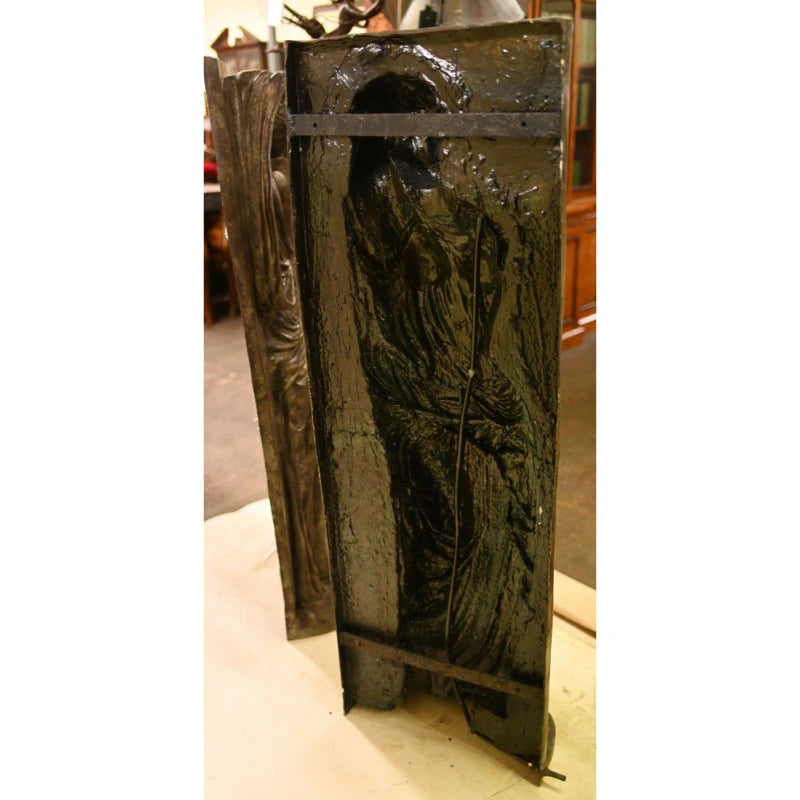 Canonbury Antiques Pair XL Bronze Fountains - Italian Maiden Statues Garden Plaques