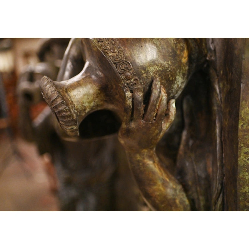 Canonbury Antiques Pair XL Bronze Fountains - Italian Maiden Statues Garden Plaques