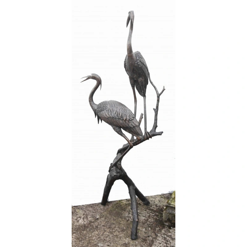 Canonbury Antiques Pair XL Japanese Bronze Cranes Garden Fountain Bird Statue Heron