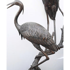 Canonbury Antiques Pair XL Japanese Bronze Cranes Garden Fountain Bird Statue Heron