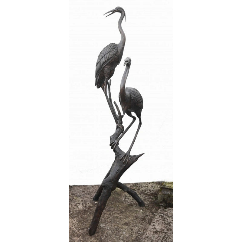 Canonbury Antiques Pair XL Japanese Bronze Cranes Garden Fountain Bird Statue Heron