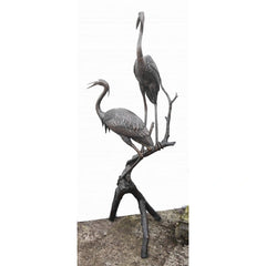 Canonbury Antiques Pair XL Japanese Bronze Cranes Garden Fountain Bird Statue Heron