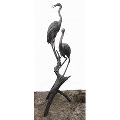 Canonbury Antiques Pair XL Japanese Bronze Cranes Garden Fountain Bird Statue Heron