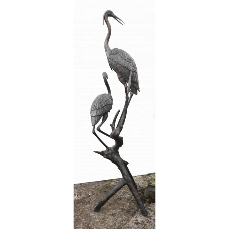Canonbury Antiques Pair XL Japanese Bronze Cranes Garden Fountain Bird Statue Heron