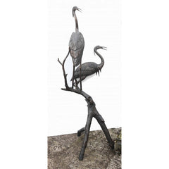 Canonbury Antiques Pair XL Japanese Bronze Cranes Garden Fountain Bird Statue Heron