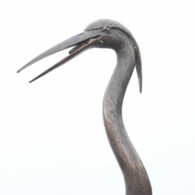 Canonbury Antiques Pair XL Japanese Bronze Cranes Garden Fountain Bird Statue Heron