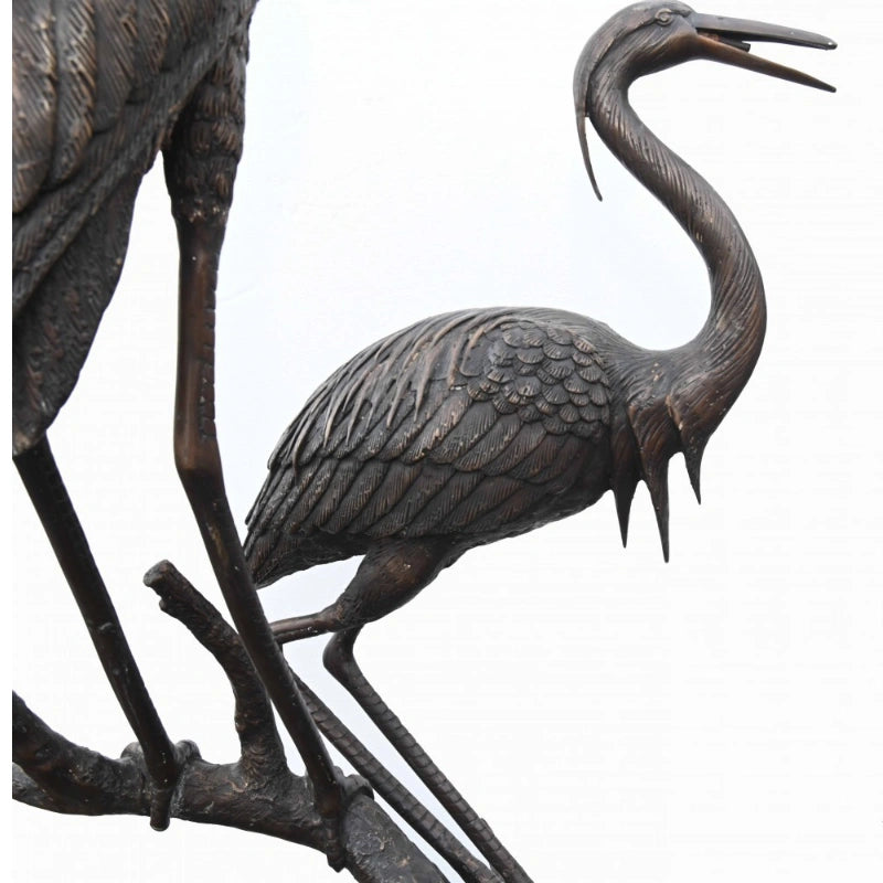 Canonbury Antiques Pair XL Japanese Bronze Cranes Garden Fountain Bird Statue Heron