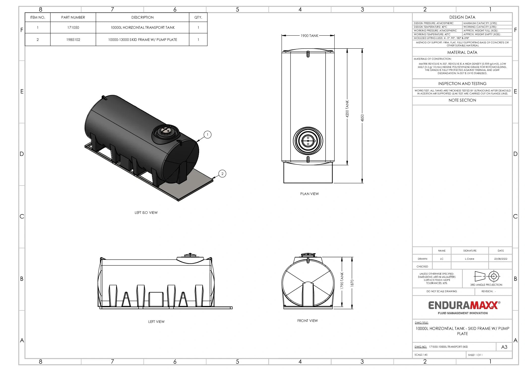 Enduramaxx 10,000 Litre Horizontal Transport Tank