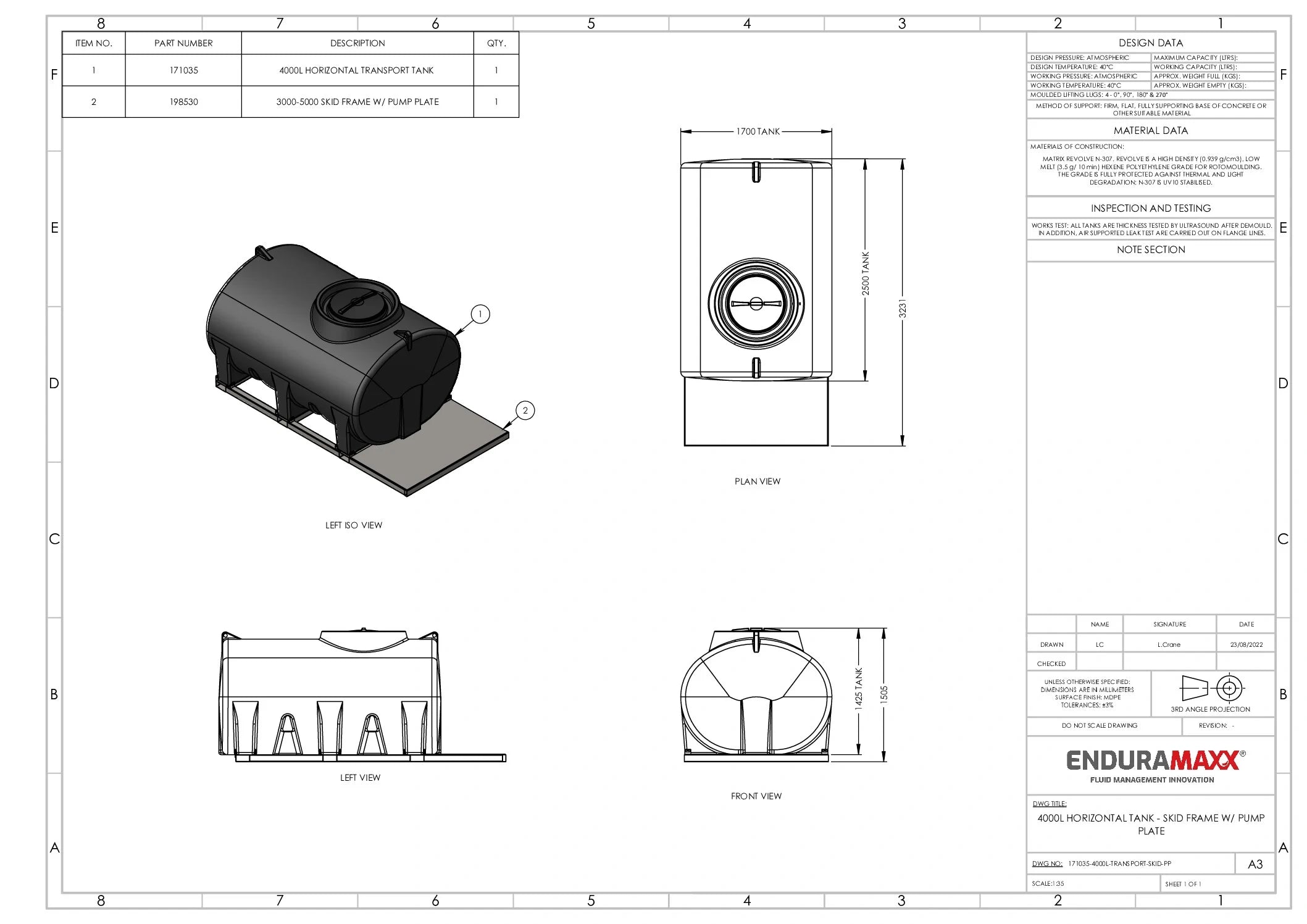 Enduramaxx 4,000 Litre Horizontal Transport Tank