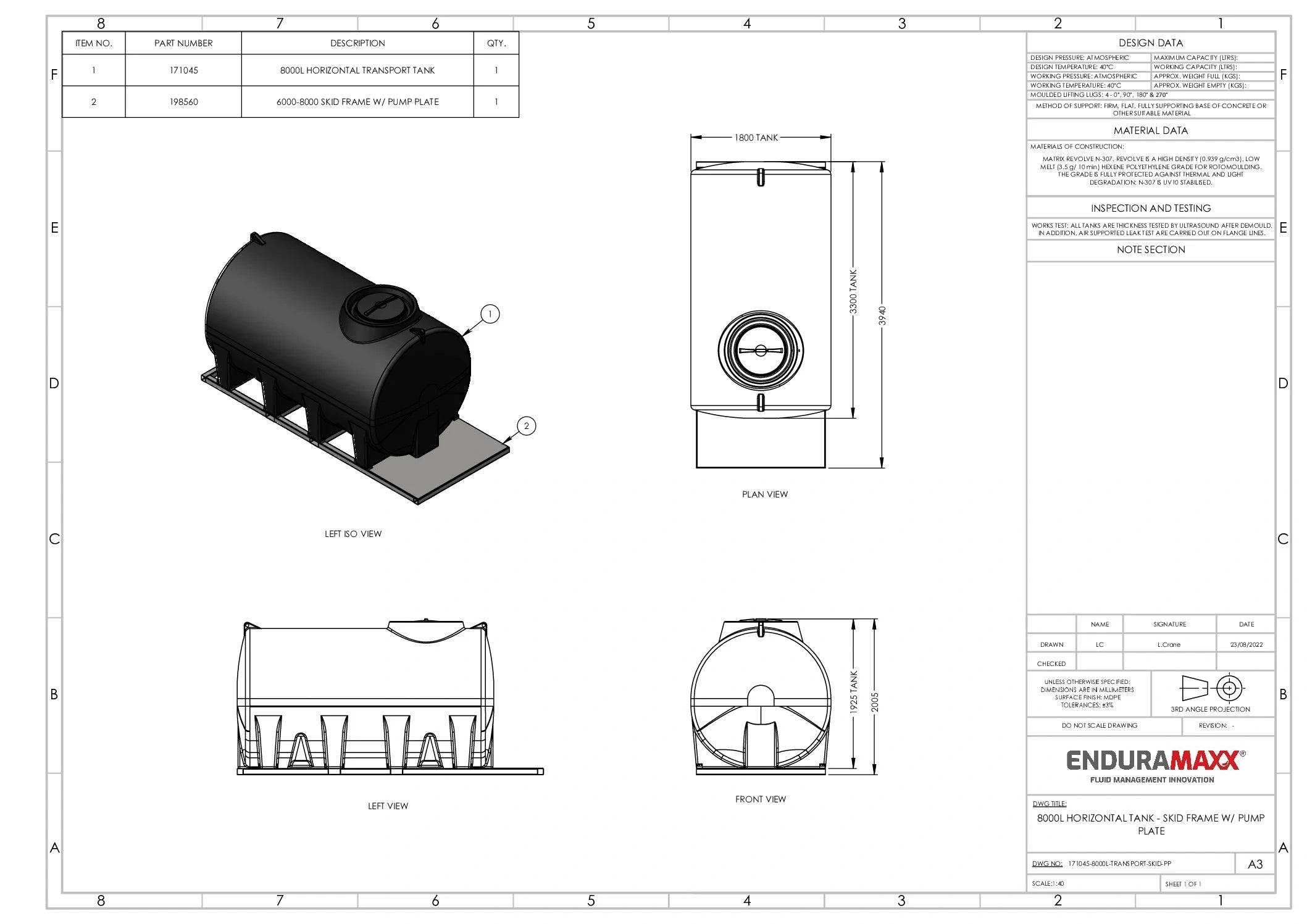 Enduramaxx 8,000 Litre Horizontal Transport Tank