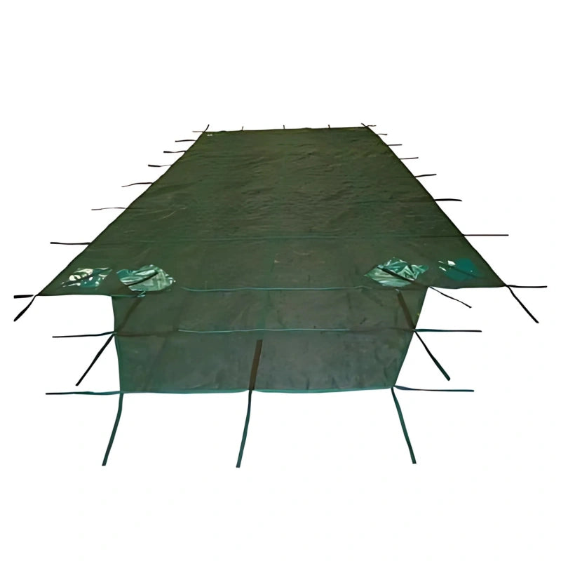 Plastica Winter Debris Cover Deluxe Criss Cross 16ft x 32ft and 5ft Roman End Pool Green