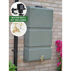 100 Litre Wall Mounted Water Butt with Tap & Diverter - Green Marble