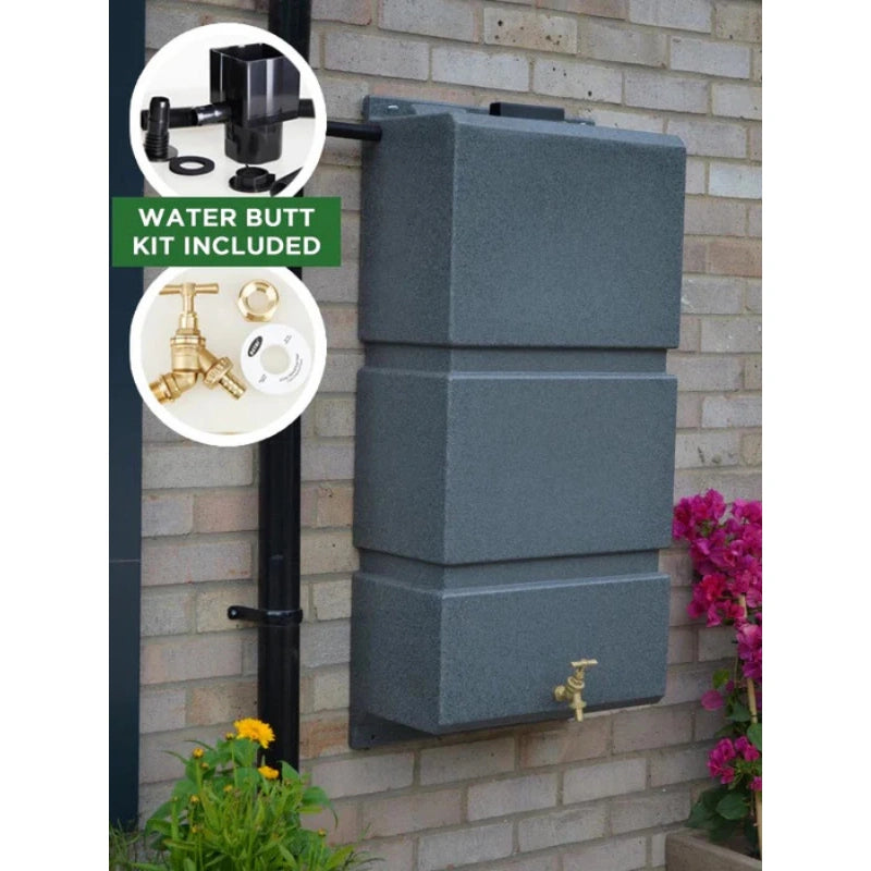 100 Litre Wall Mounted Water Butt with Tap & Diverter - Millstone