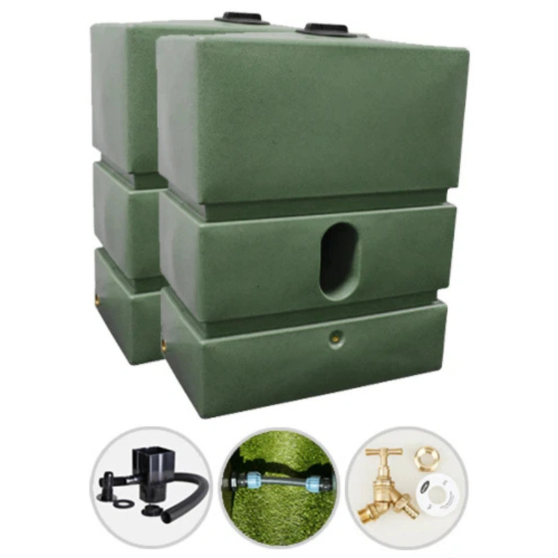 1200 Litre Water Butt Twin Pack Linked - Green Marble