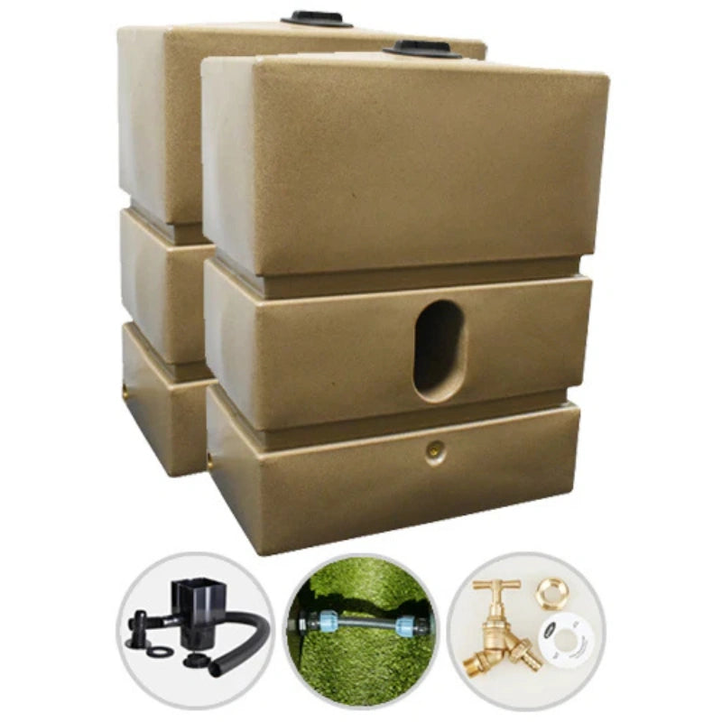 1200 Litre Water Butt Twin Pack Linked - Sandstone