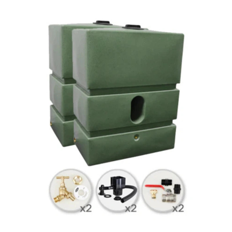 1200 Litre Water Butt Twin Pack Solo - Green Marble