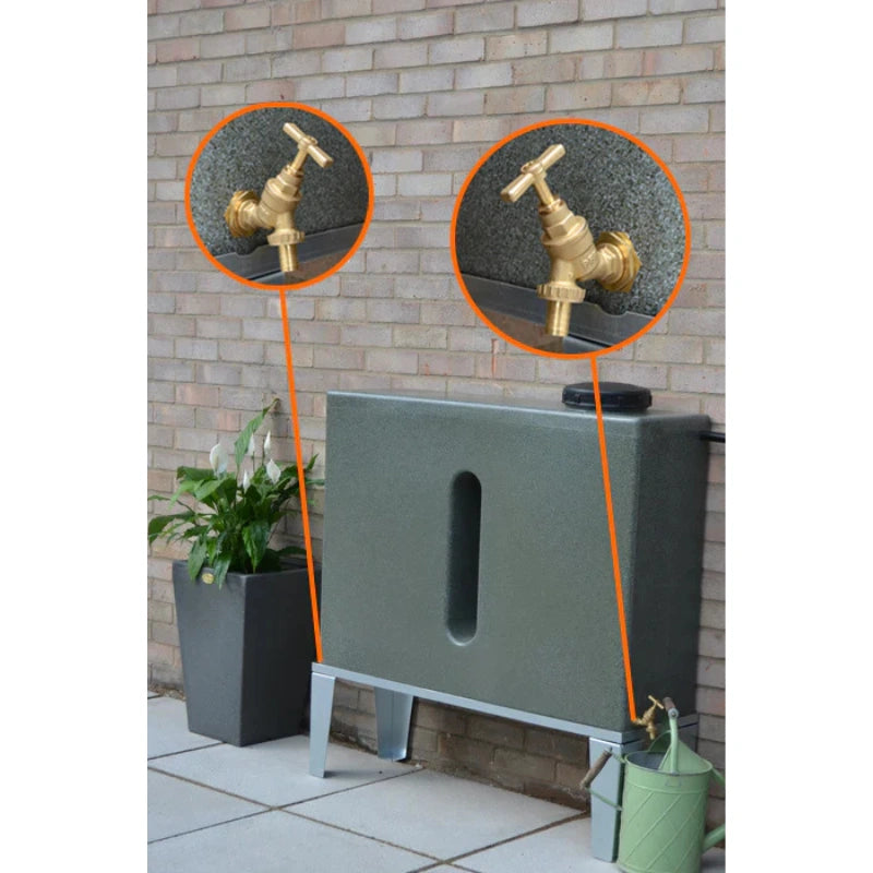 250 Litre Slimline Water Butt In Green Marble - Double Outlet
