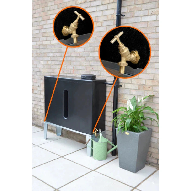 250 Litre Slimline Water Butt in Black - Double Outlet