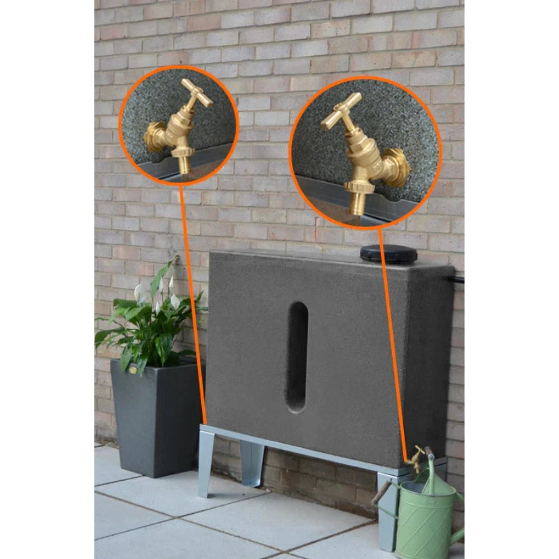 250 Litre Slimline Water Butt in Millstone - Double Outlet