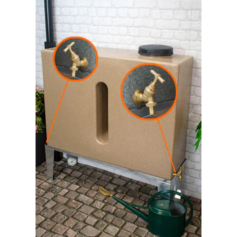 250 Litre Slimline Water Butt in Sandstone - Double Outlet