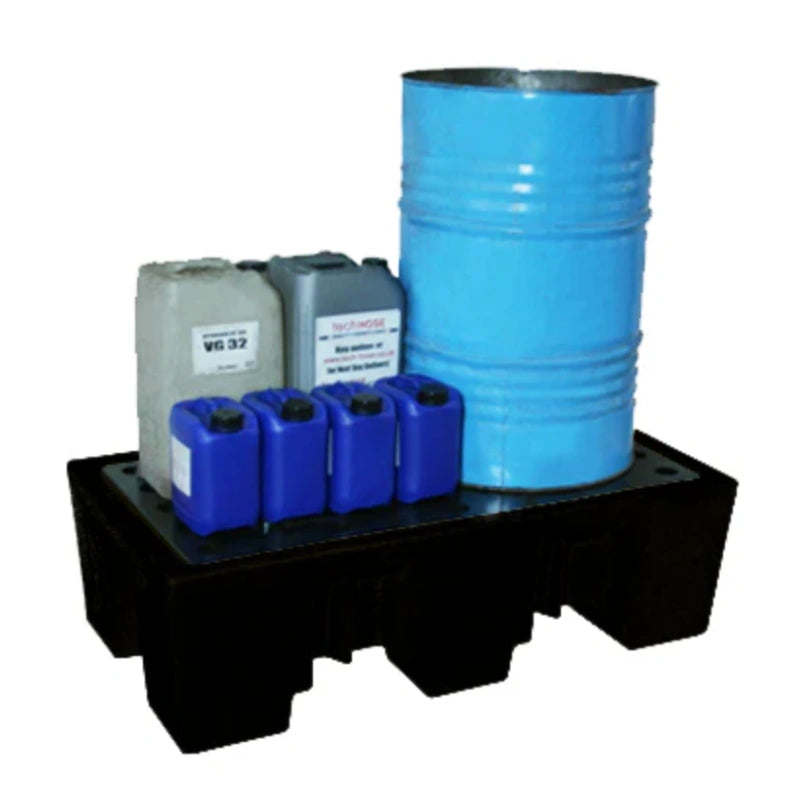 2 Drum Plastic Spill Pallet Black - PE Grid