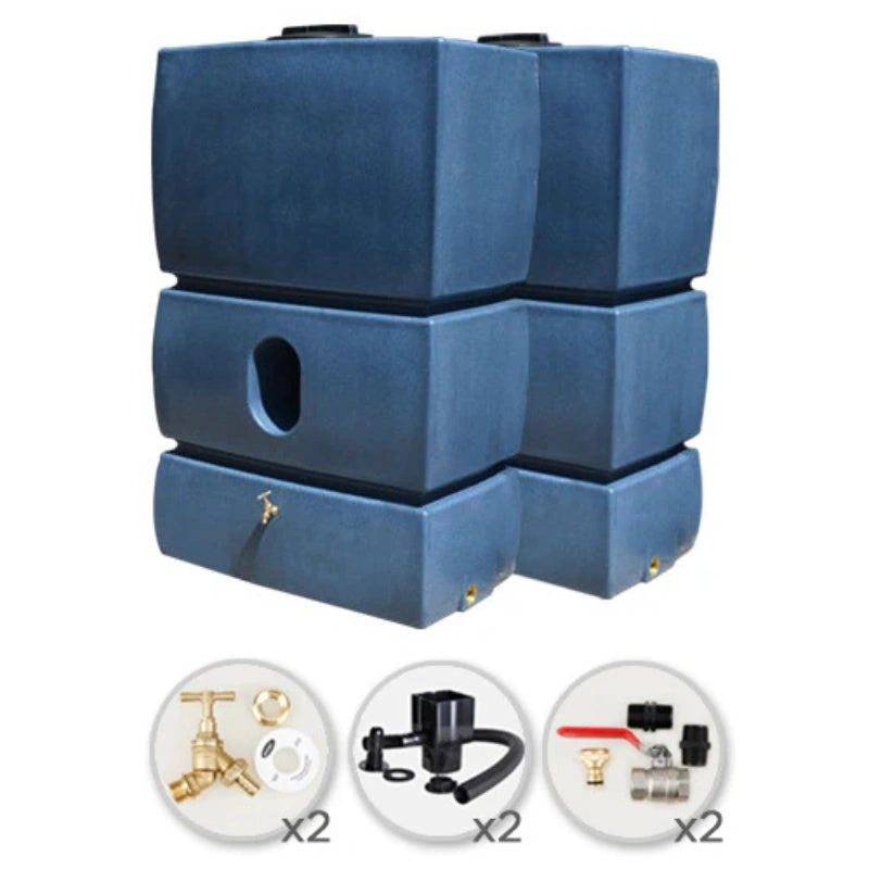2 x 1500L Water Butt Twin Solo Pack - Blue Marble