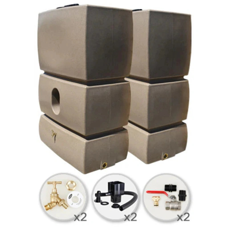 2 x 1500L Water Butt Twin Solo Pack - Sandstone