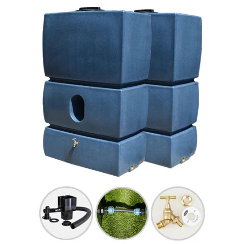 2 x 1500 Litre Water Butt Twin Pack Linked - Blue Marble