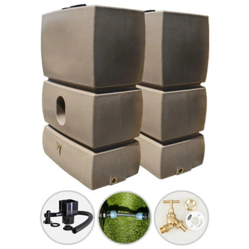 2 x 1500 Litre Water Butt Twin Pack Linked - Sandstone