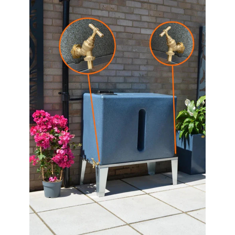 350 Litre Square Water Butt V1 - Blue Marble - Double Outlet