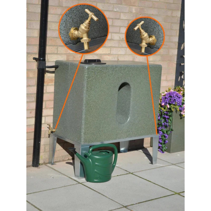 350 Litre Square Water Butt V1 - Green Marble - Double Outlet