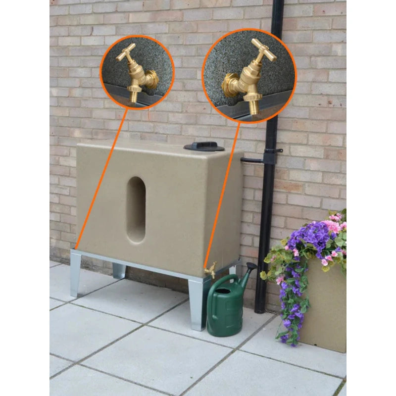 350 Litre Square Water Butt V1 - Sandstone - Double Outlet