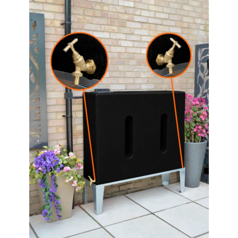 400 Litre Slimline Water Butt in Black - Double Outlet