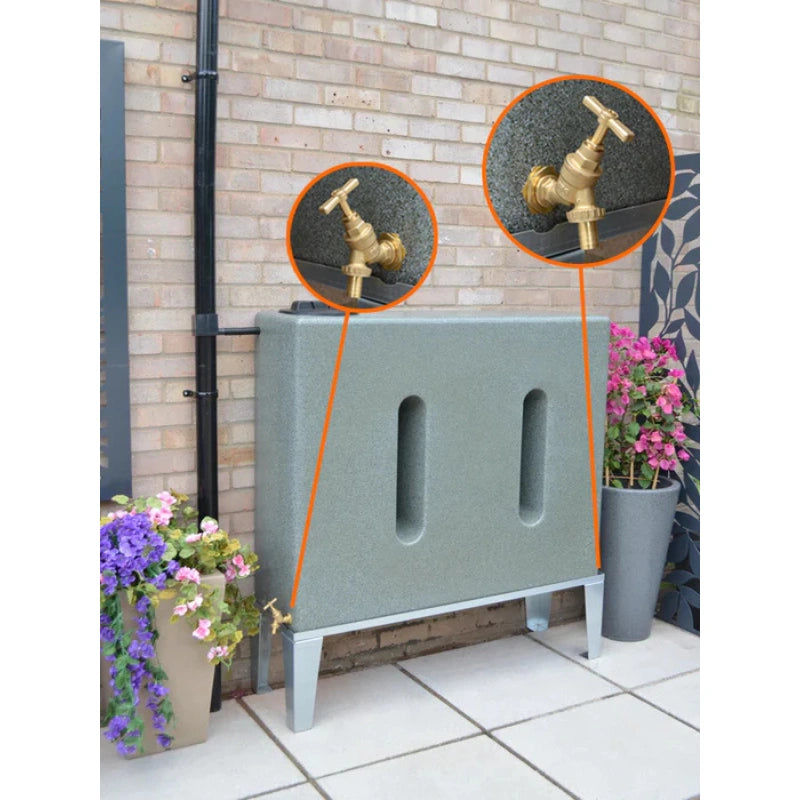 400 Litre Slimline Water Butt in Green Marble - Double Outlet
