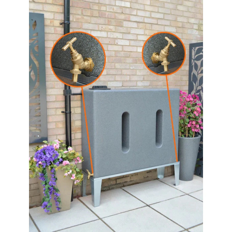 400 Litre Slimline Water Butt in Millstone - Double Outlet