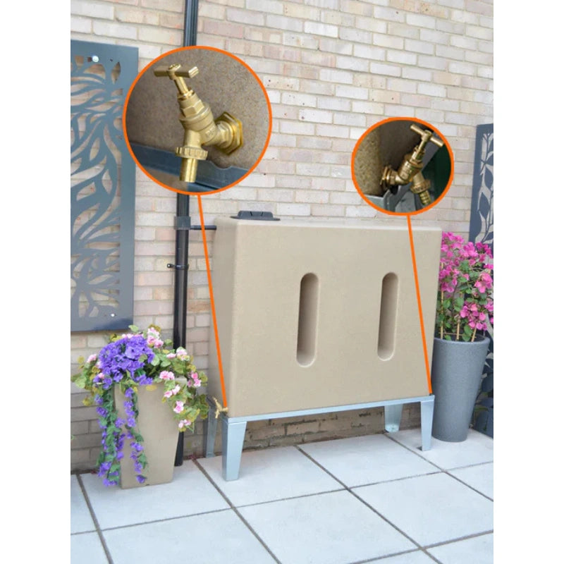 400 Litre Slimline Water Butt in Sandstone - Double Outlet