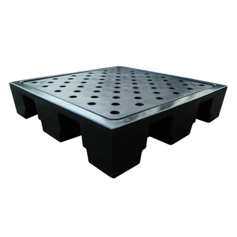 4 Drum Plastic Spill Pallet - PE Grid - Black
