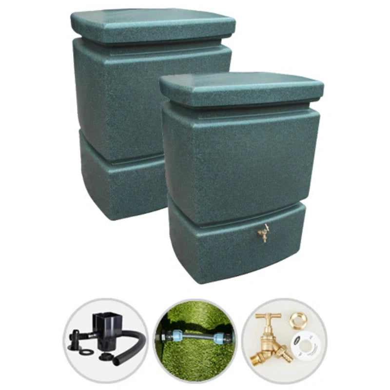 525 Water Butt Twin Pack Linked - Green Marble