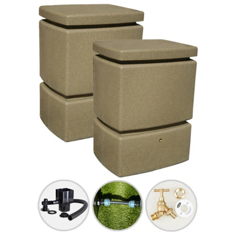 525 Water Butt Twin Pack Linked - Sandstone