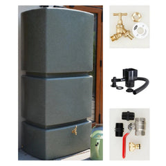 825 Litre Water Butt Kit Green Marble - C/W Tap Kit, Diverter & Shut Off Valve