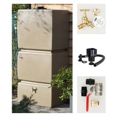 825 Litre Water Butt Kit Sandstone - C/W Tap Kit, Diverter & Shut Off Valve