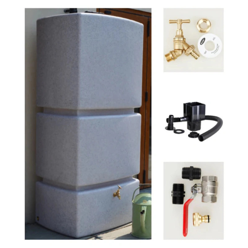 825 Litre Water Butt Kit White Marble - C/W Tap Kit, Diverter & Shut Off Valve