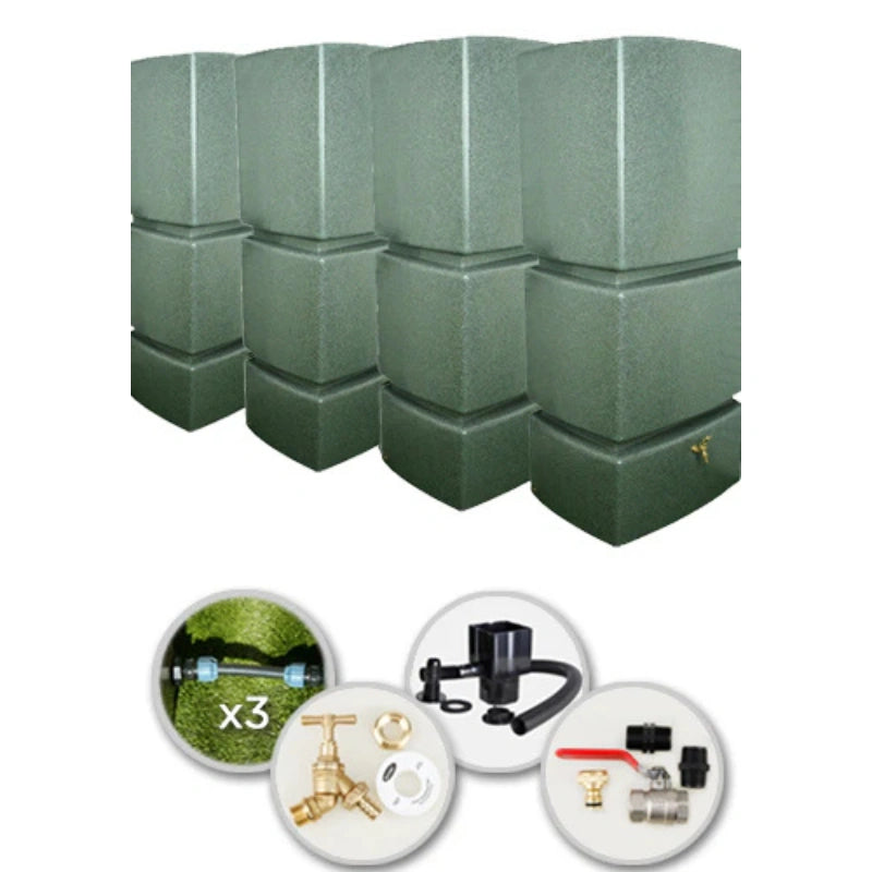 825 Litre Water Butt Quad Pack Linked - Green Marble