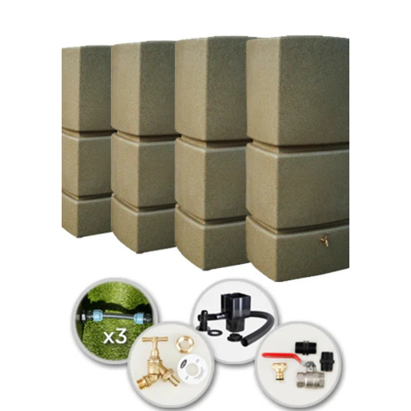 825 Litre Water Butt Quad Pack Linked - Sandstone