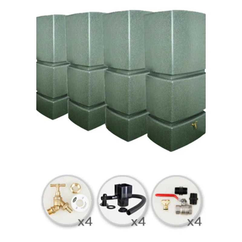 825 Litre Water Butt Quad Solo Pack - Green Marble